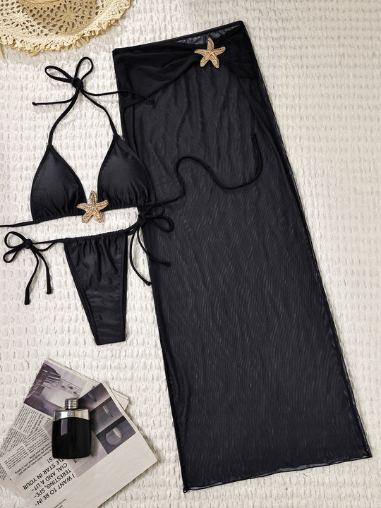 Damen Bikiniset mit transparentem Strandüberwurf EB