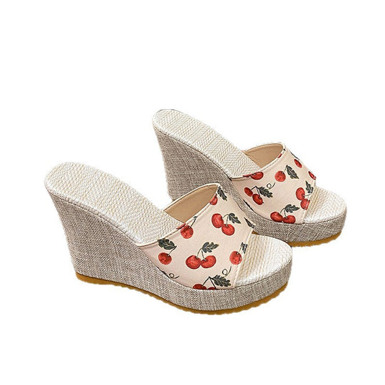 Damen Wedge-Pantoletten mit fruchtigem Muster und rutschfester Sohle EB