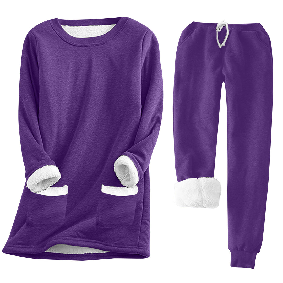 Damen Kuschelige Loungeanzug mit Fleece-Innenfutter und praktischen Taschen EB