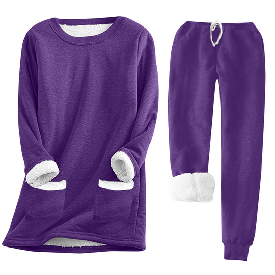 Damen Kuschelige Loungeanzug mit Fleece-Innenfutter und praktischen Taschen EB