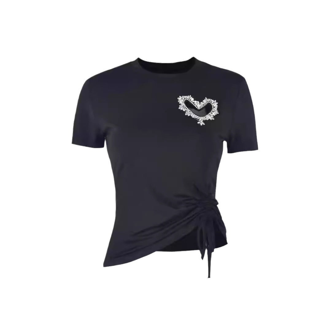 Damen figurbetontes T-Shirt mit Herzausschnitt und Raffung EB