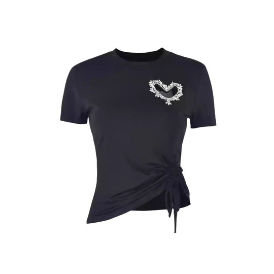 Damen figurbetontes T-Shirt mit Herzausschnitt und Raffung EB