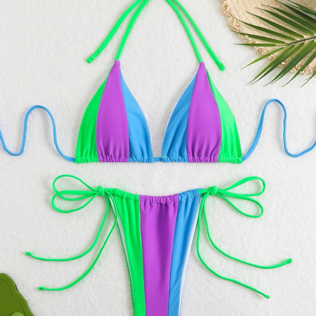 Damen Bikini-Set mit trendy Farbblock-Design und verstellbaren Bändchen EB
