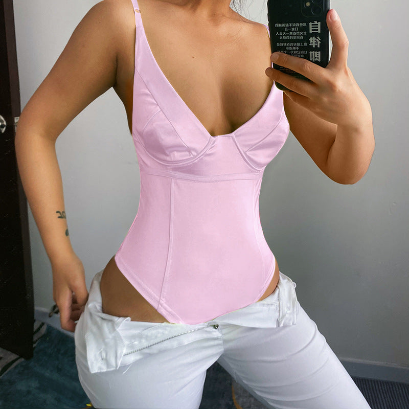 Damen Satin-Bustier-Top mit tiefem V-Ausschnitt und eleganter Passform EB
