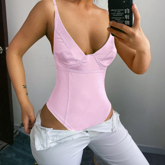 Damen Satin-Bustier-Top mit tiefem V-Ausschnitt und eleganter Passform EB