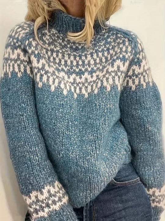 Damen nan kuscheliger Norweger-Strickpullover mit Stehkragen und Oversize-Passform EB