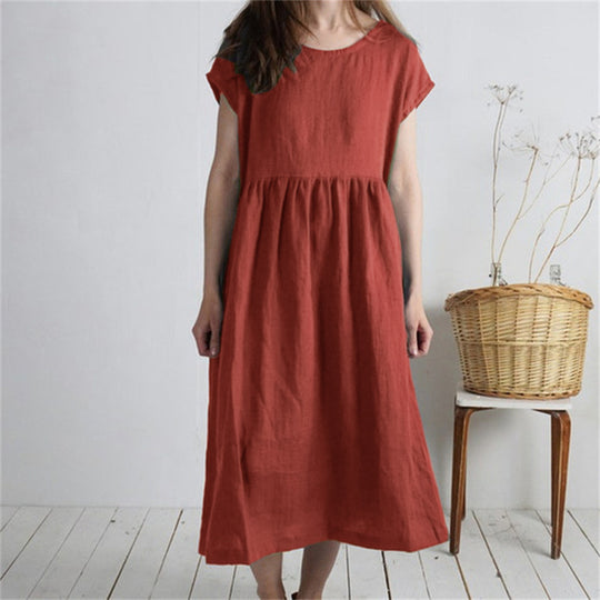 Damen Langmaxikleid aus atmungsaktivem Leinenstoff mit lockerer Passform EB