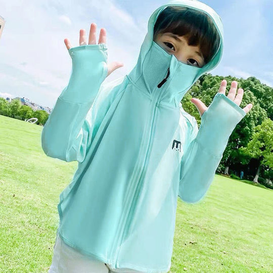 Unisex nan UV-Schutz Kapuzenjacke für Kinder mit integrierter Gesichtsmaske und Daumenlöchern  EB