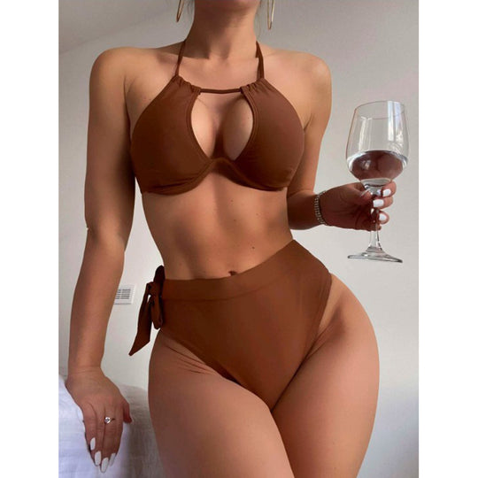 Damen Triangel-Bikini mit hohem Bund und modischem Knopfverschluss EB