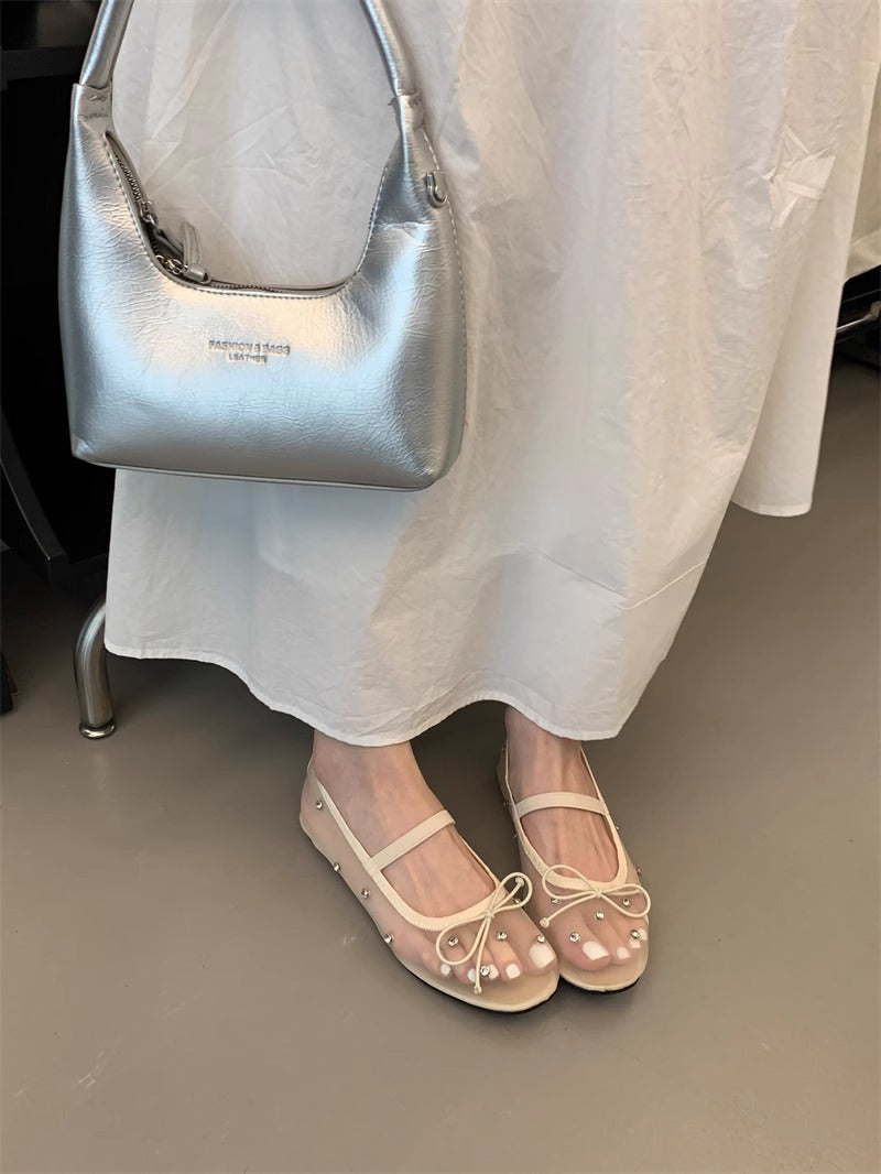Damen Ballerinas mit zartem Schleifen-Design und Perlverzierung EB