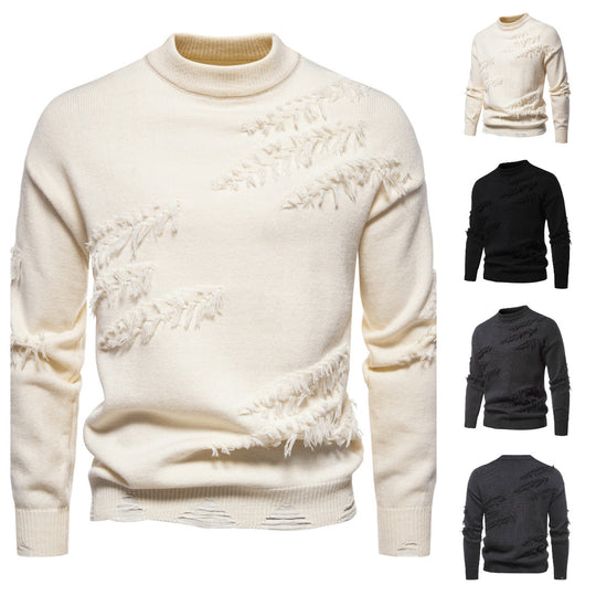 Herren modischer Rollkragenpullover mit distressed Details EB