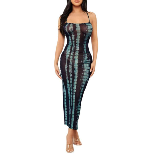 Damen Maxikleid mit elegantem grafischem Muster und schmalem Schnitt EB