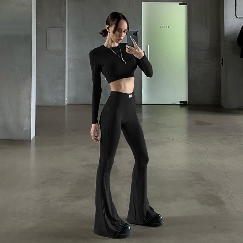 Damen Langarm Cropped Top und Flared Pants Set EB