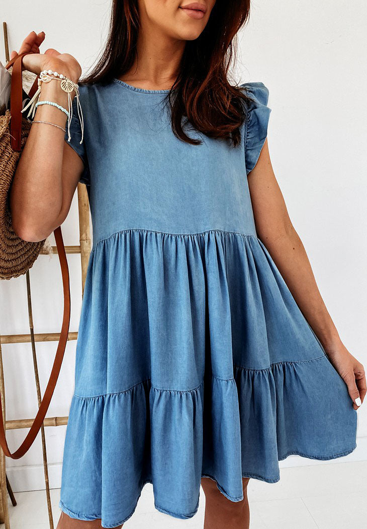 Damen Kurzarm Kleid im lässigen A-Linien Schnitt mit voluminösem Rock EB