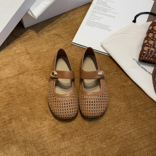 Damen Design Ballerinas mit modischem Riemchen und glänzender Oberfläche EB