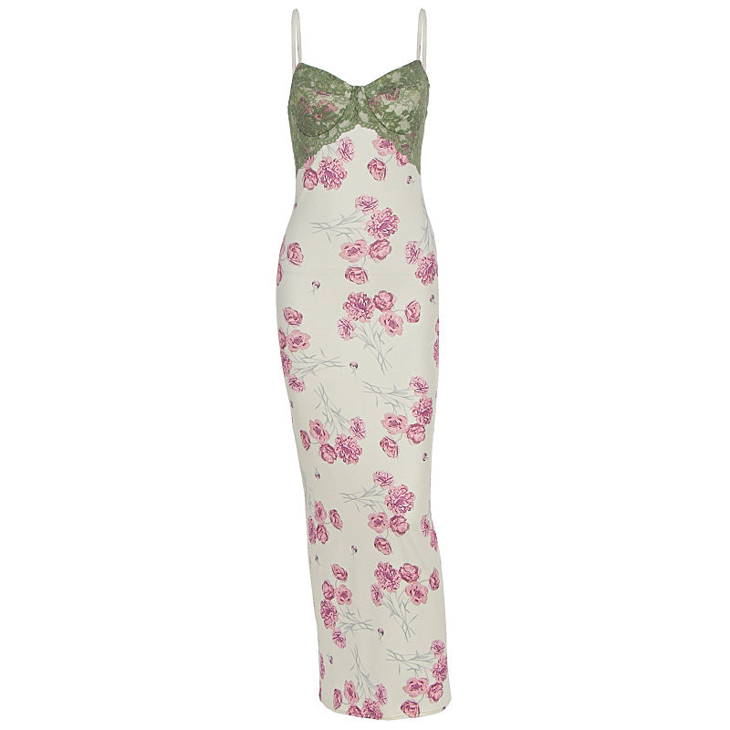 Damen Etuikleid mit floralem Design und transparenten Spitzenakzenten EB