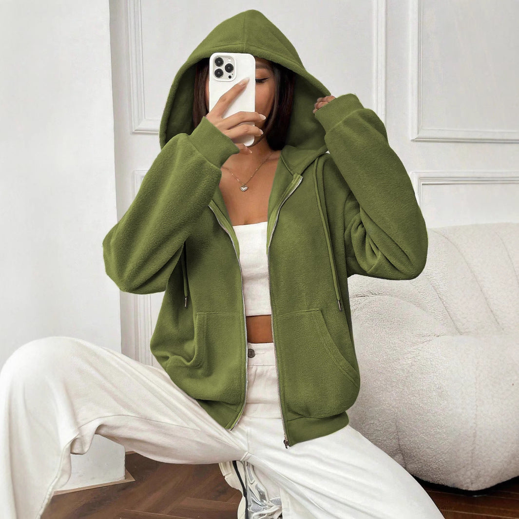 Damen Fleece-Jacke mit durchgehendem Reißverschluss und Kapuze EB