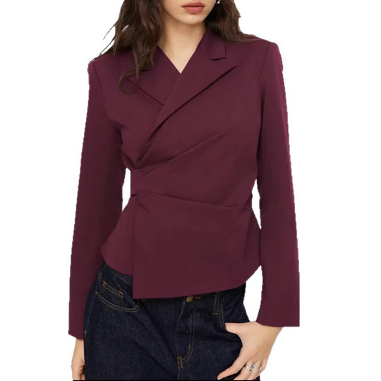Damen Taillierter Wickel-Blazer mit drapierter Peplum-Silhouette EB