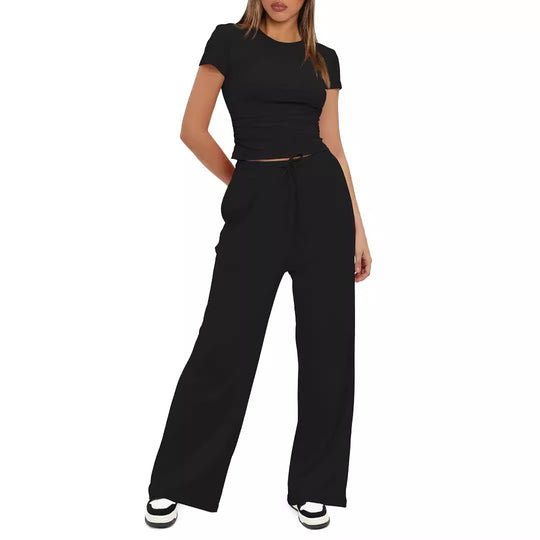Damen Lässiges Lounge-Set mit weitem Oberteil und bequemen Hosen EB