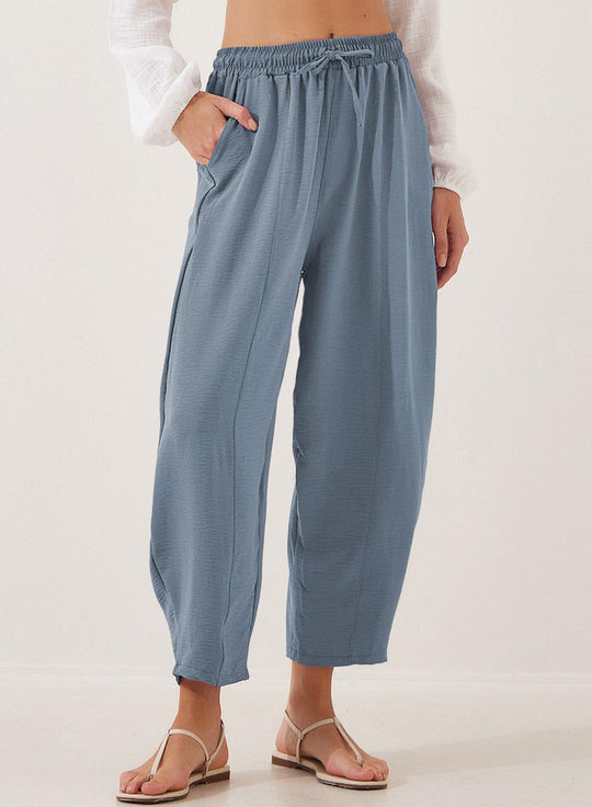 Damen lockere Freizeithose mit elastischem Bund und seitlichen Taschen EB
