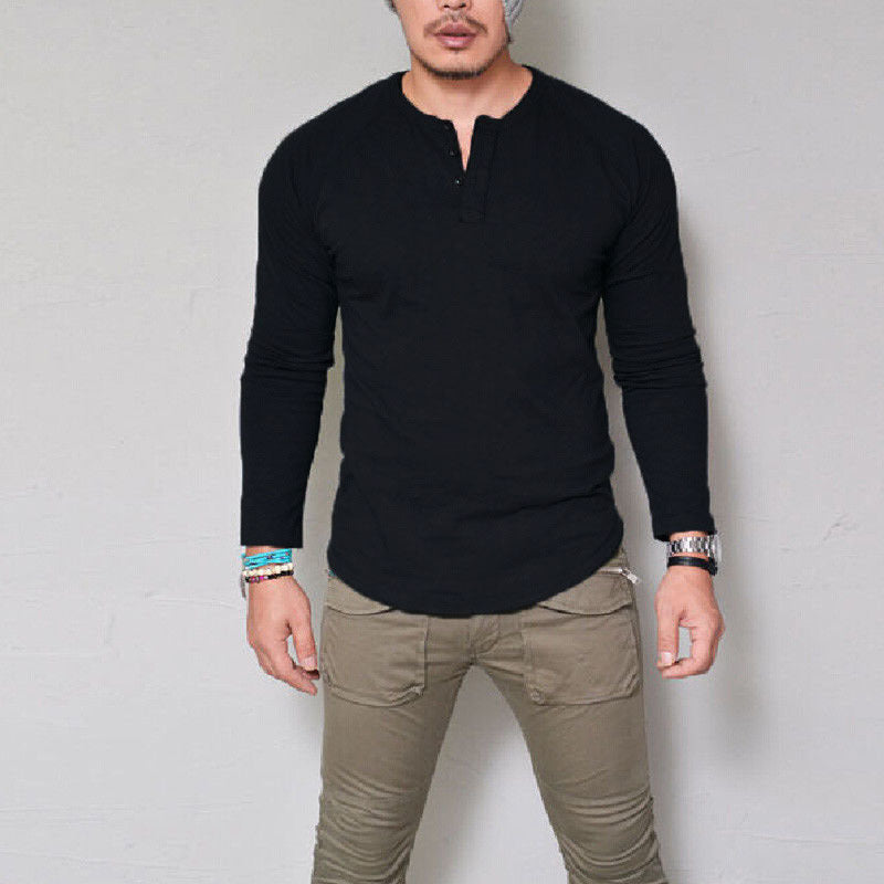 Herren Langarmshirt mit Knopfleiste und bequemem Schnitt EB