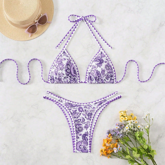 Damen Triangel-Bikini mit feinem Dekor EB