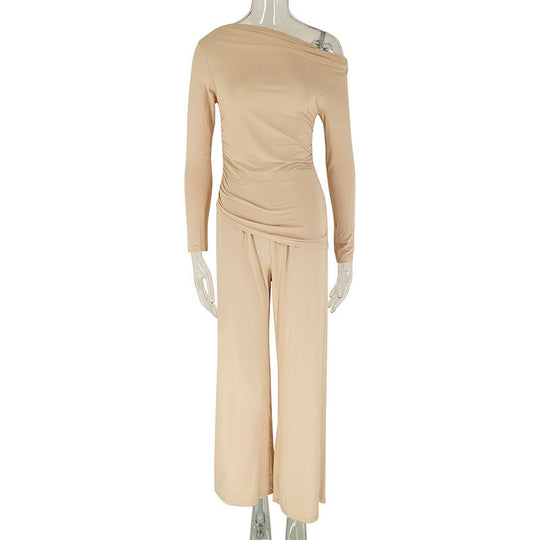 Damen elegantes Zweiteiliges Set aus fließendem Material mit asymmetrischem Design EB