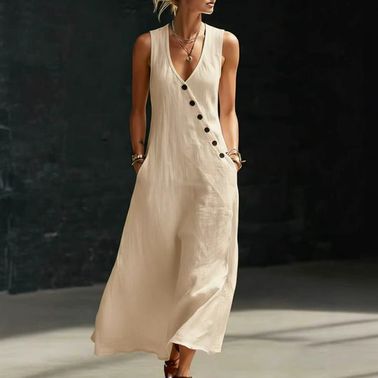 Damen Langarmkleid mit seitlichem Schlitz und Knopfdetails EB