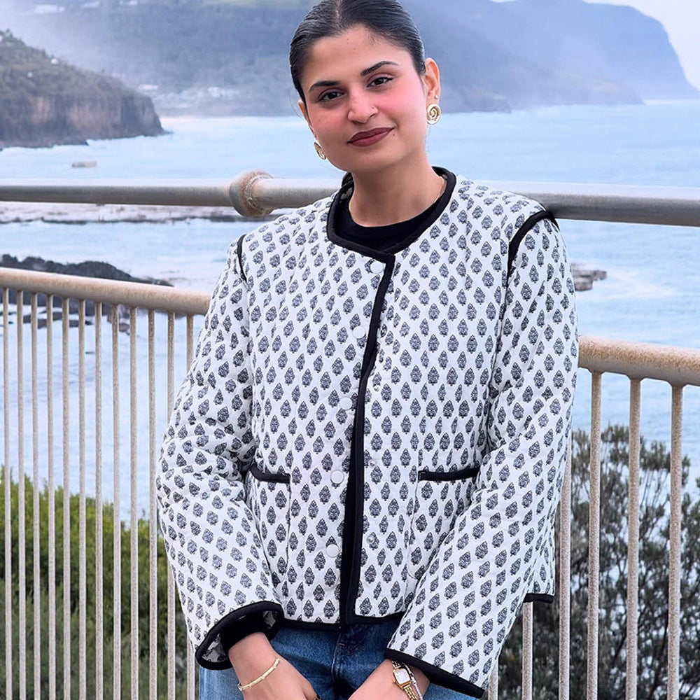 Damen Modische Steppjacke mit kontrastierenden Akzenten EB