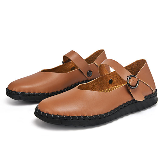 Damen Bequeme Lederpumps mit verstellbarem Riemen EB