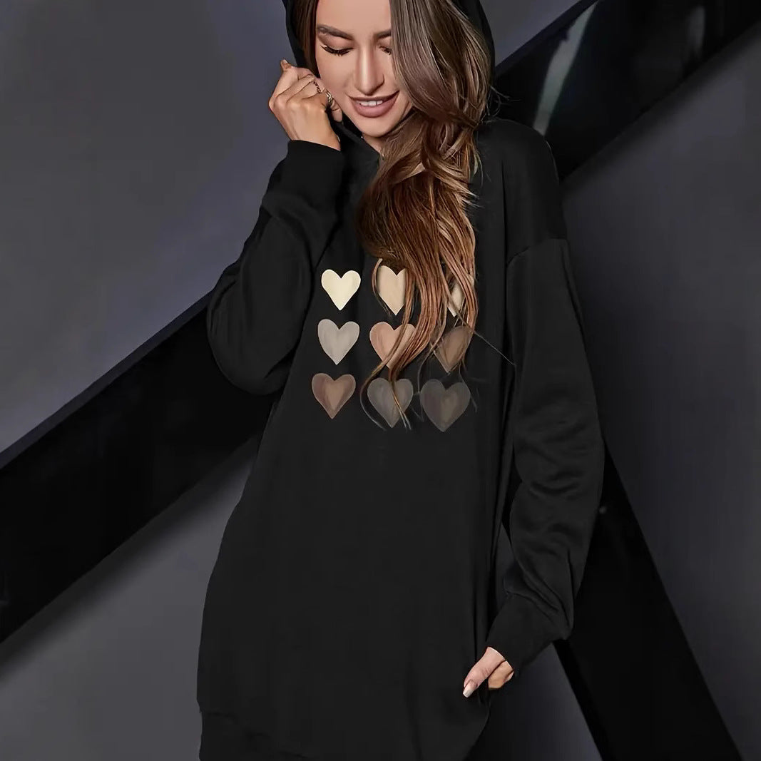 Damen Kapuzenkleid mit herzförmigem Druck EB