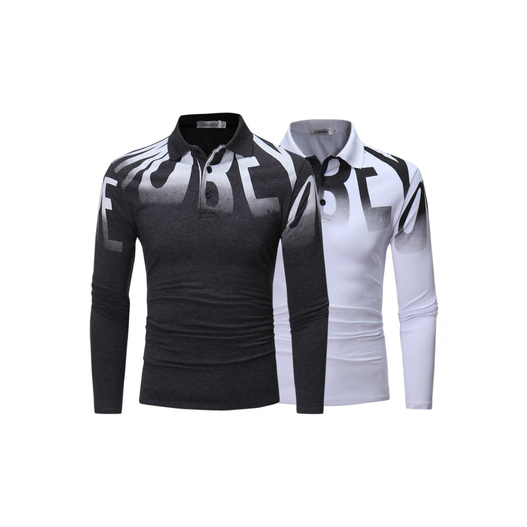 Herren nan Slim-Fit Langarm-Poloshirt mit großflächigem Typo-Print, Stretchkomfort und taillierter Silhouette EB