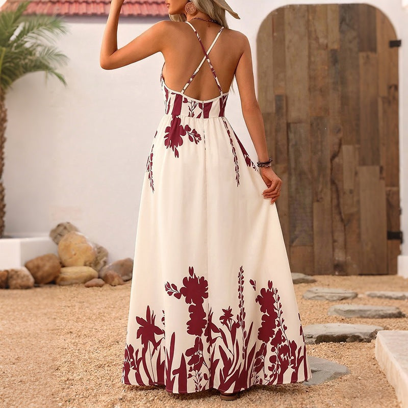 Damen Maxikleid mit tiefem V-Ausschnitt und floraler Applikation EB