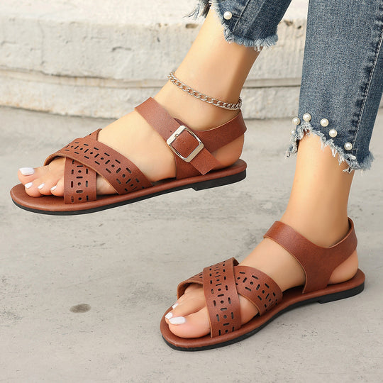 Damen bequeme Schlupfsandalen mit modischem Cut-Out-Design und elastischen Riemen EB