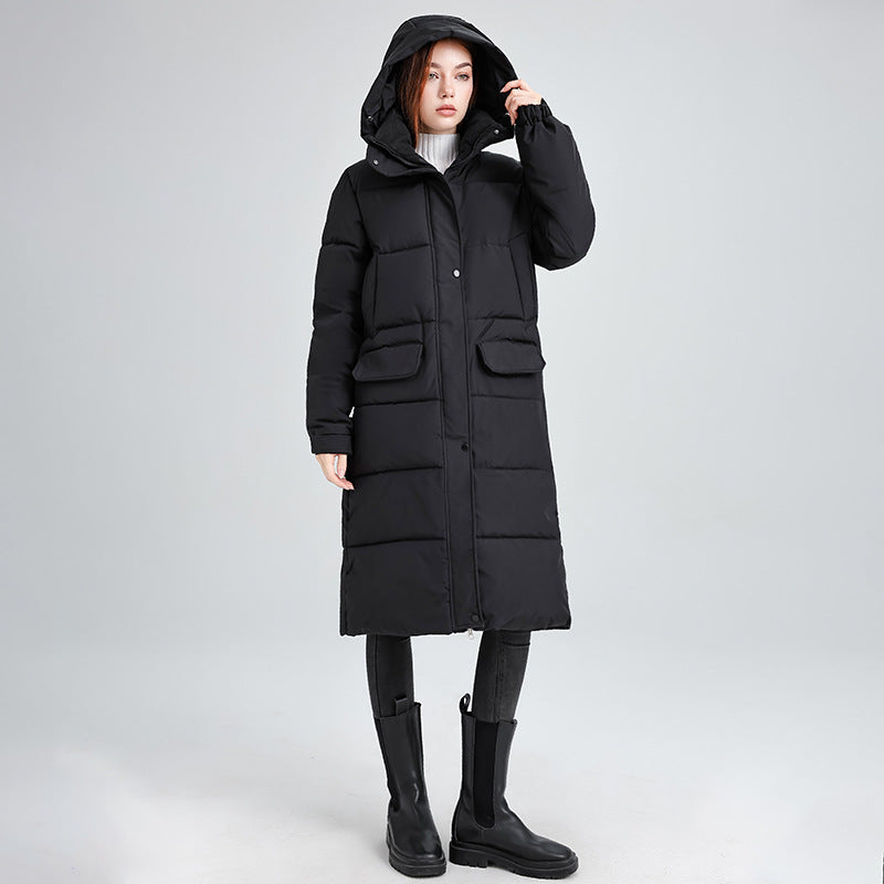 Damen Lange isolierte Winterjacke mit Kapuze und einzippbarem Kragen EB