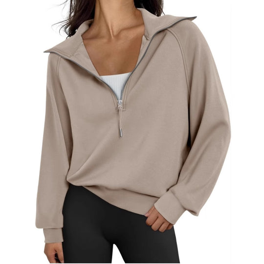 Damen lässiger Sweatpullover mit hohem Kragen und Reißverschluss EB