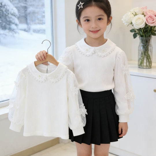 Damen Bluse mit eleganten Puffärmeln und Rüschenkragen EB