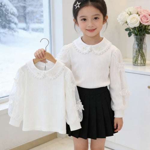 Damen Bluse mit eleganten Puffärmeln und Rüschenkragen EB
