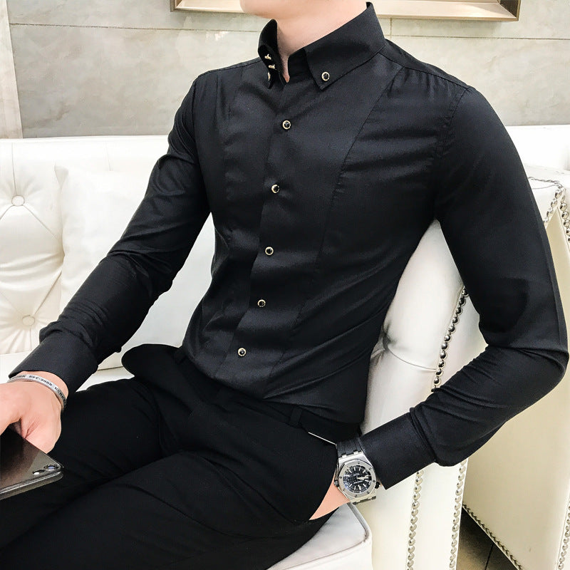 Herren Elegantes Langarmhemd mit feinen Knopfdetails EB