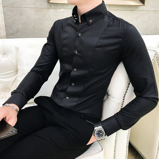Herren Elegantes Langarmhemd mit feinen Knopfdetails EB