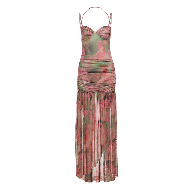 Damen Elegant und fließendes Maxikleid mit floralem Motiv EB