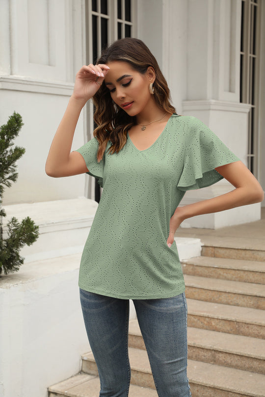 Damen stilvolle Bluse mit Schmetterlingsärmeln EB