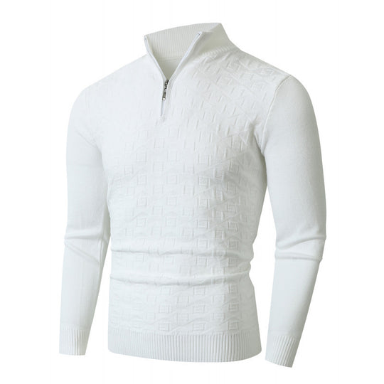 Herren Strickpullover mit modernem Zopfmuster und Halbreißverschluss EB