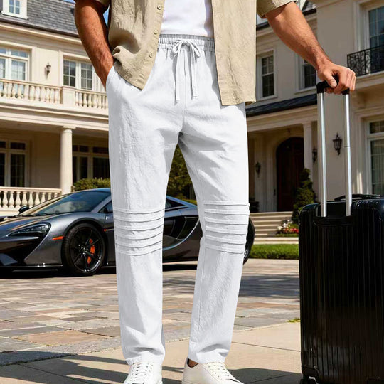 Herren Leinenoptik-Loungehose mit Tunnelzug elastischem Bund und abgesteppten Kniepanelen EB