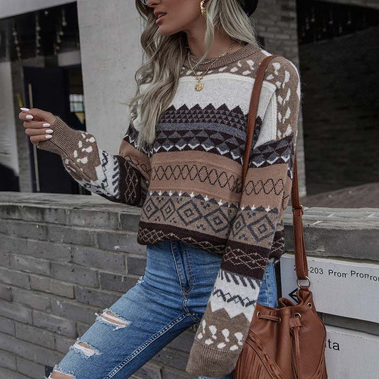 EB | Geometrischer Strickpullover Mit Stilvollem Muster