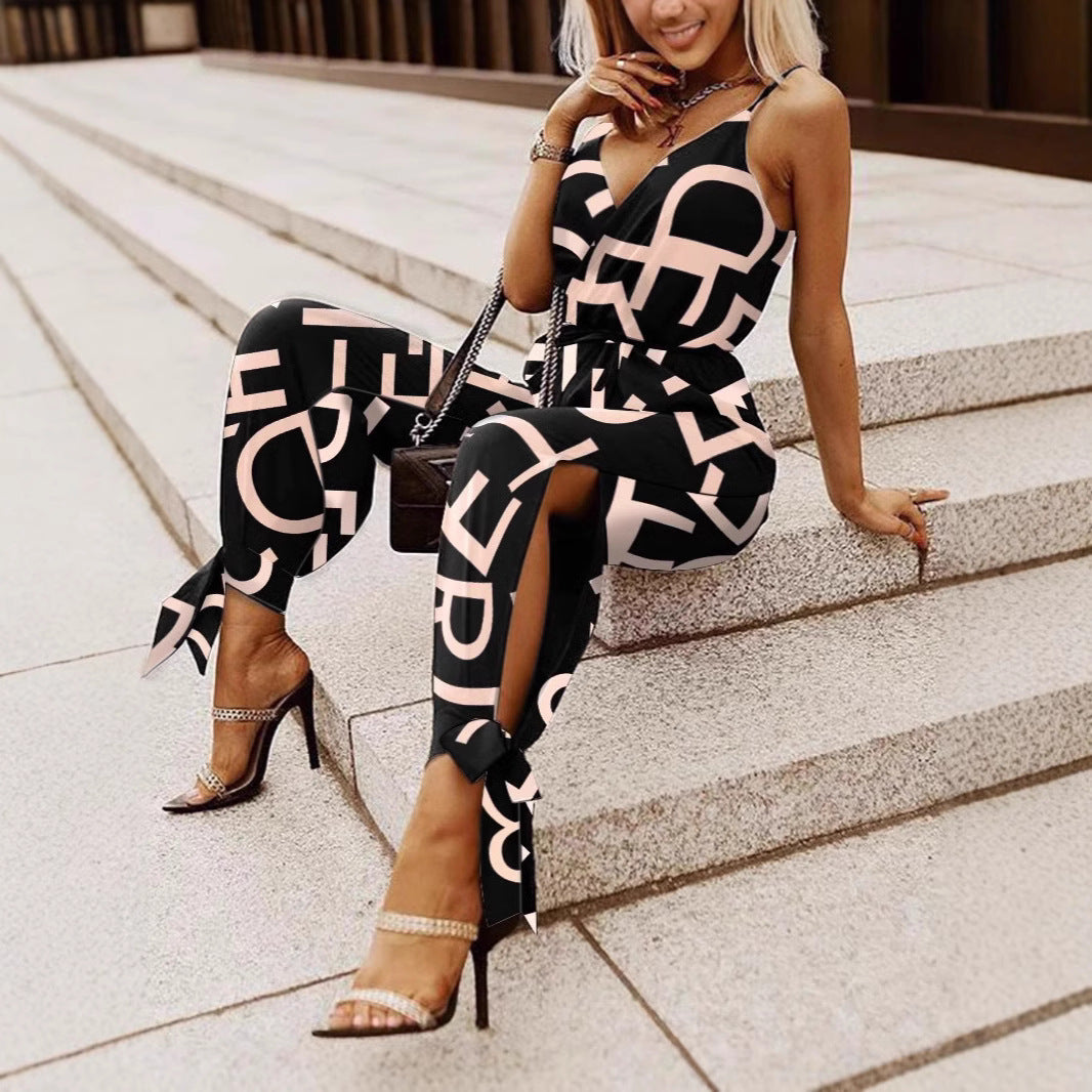 Damen Modischer Jumpsuit mit grafischem Design und figurbetontem Schnitt EB