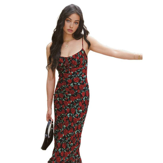 Damen Maxikleid mit floralem Muster und Rüschensaum EB