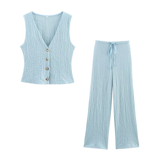 Damen nan leichte Crinkle-Loungebuxe mit weitem Bein und Tunnelzug EB