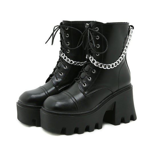 Damen Chunky Stiefel mit modischen Schnallen und robustem Plateau-Heel EB