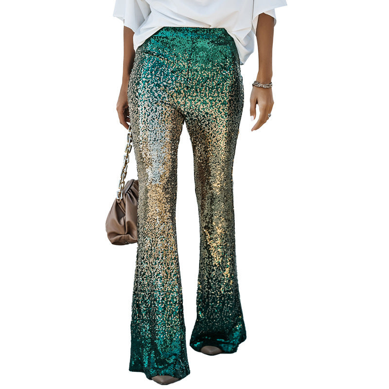 Damen Glitzernde Schlaghose mit Luxuriösem Pailletten-Muster EB